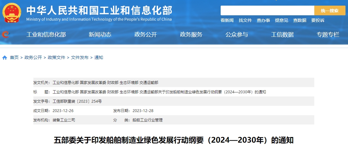船舶制造业绿色发展行动纲要（2024—2030年）