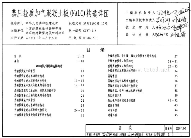 03SG715-1蒸压轻质加气混凝土板(NALC)构造详图主要包含以下内容